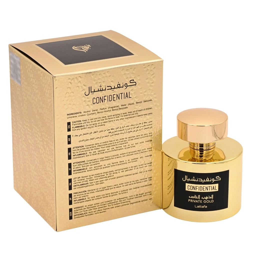 Lattafa Confidential Private Gold Unisex Eau De Parfum Spray 3.4 oz