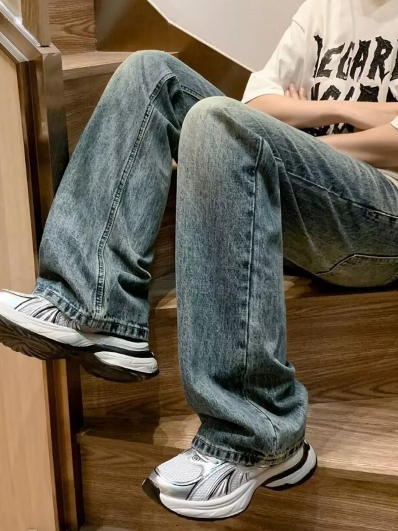 Men's Full Size Wash Loose Fit Jeans Plus Size