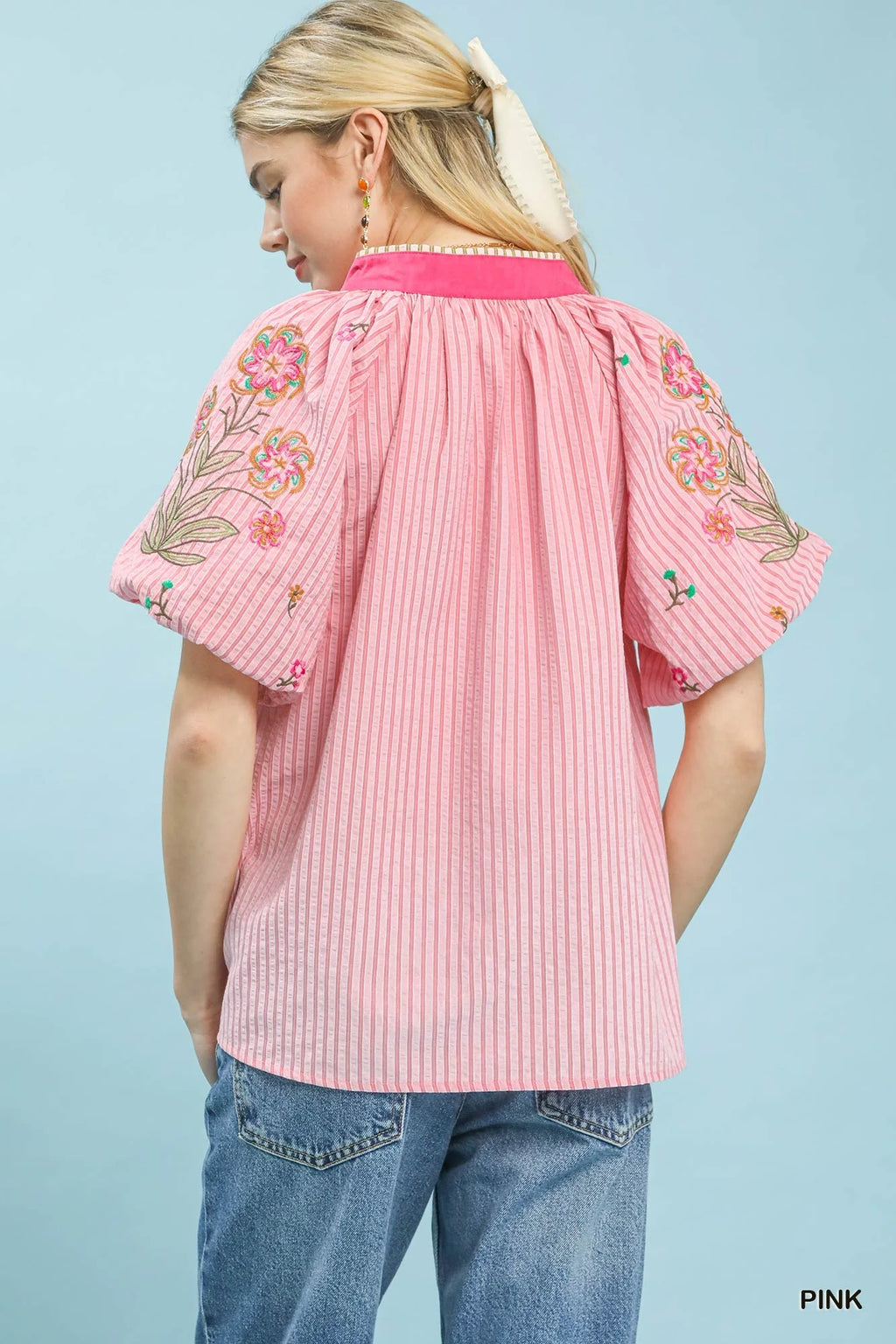 Umgee Embroidered Stripe Top