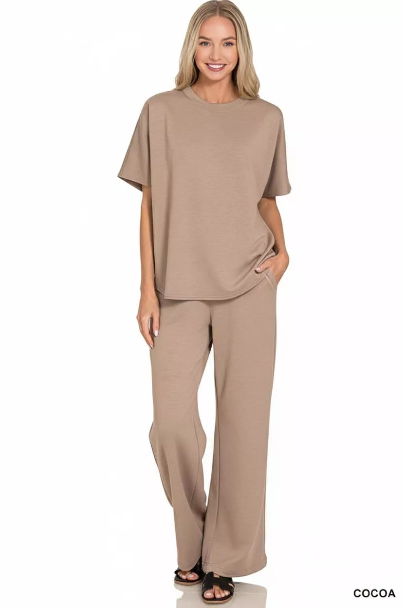 Zenana Scuba Curbed Hem Top & Pants Set