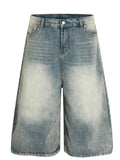 Men's Wash Wide-Leg Denim Shorts
