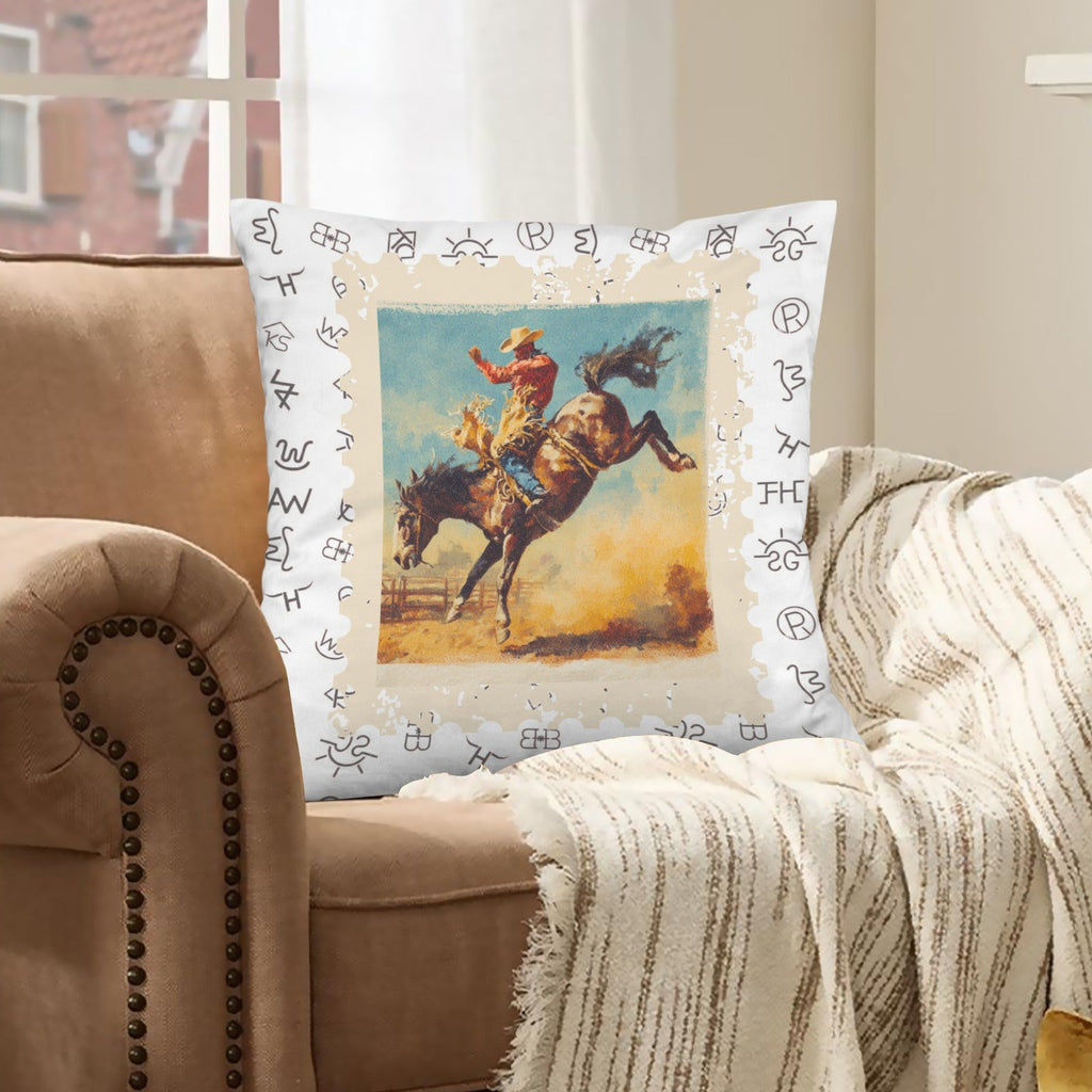 Baha Ranch Stamped Rodeo 2 Velvety Soft Pillow Case Made in America