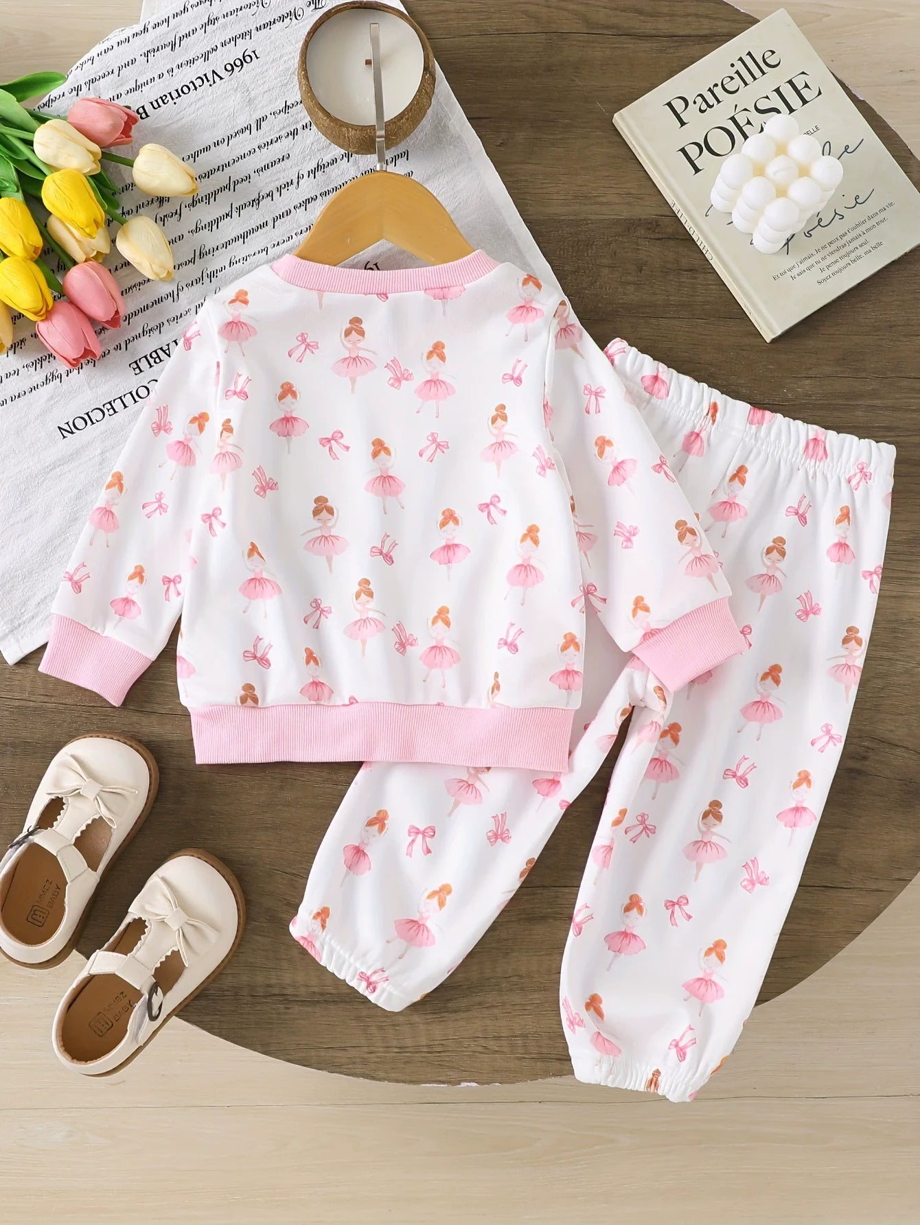 Children's Printed Round Neck Tee and Pants Set