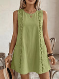 Frill Sleeveless Round Neck Dress