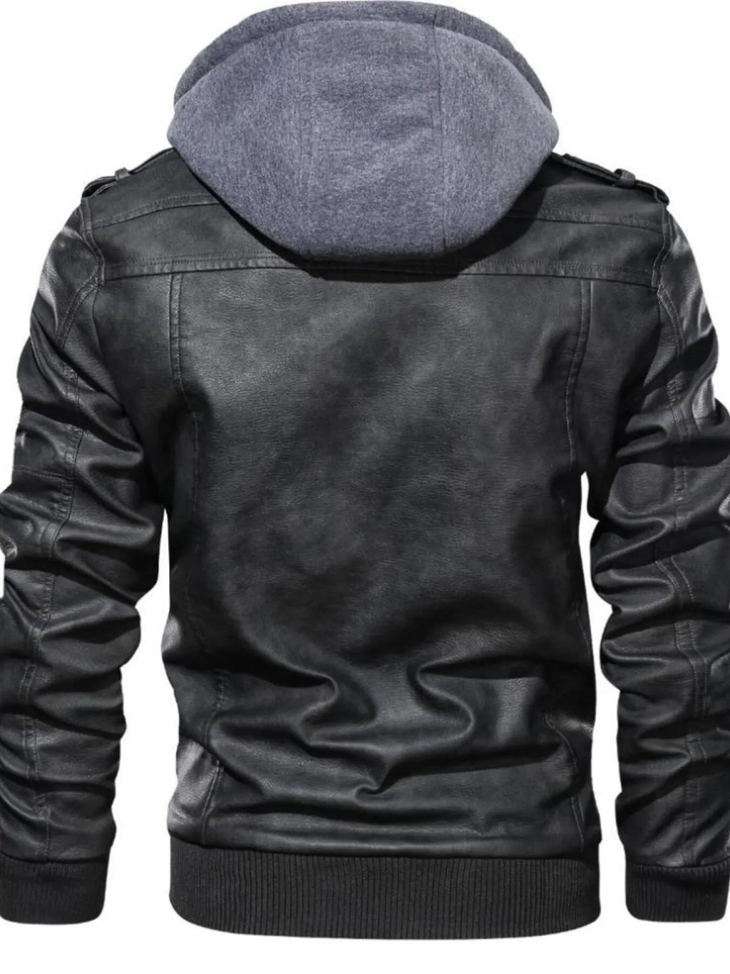 Men's Full Size Vintage Hooded Leather Jacket Plus Size