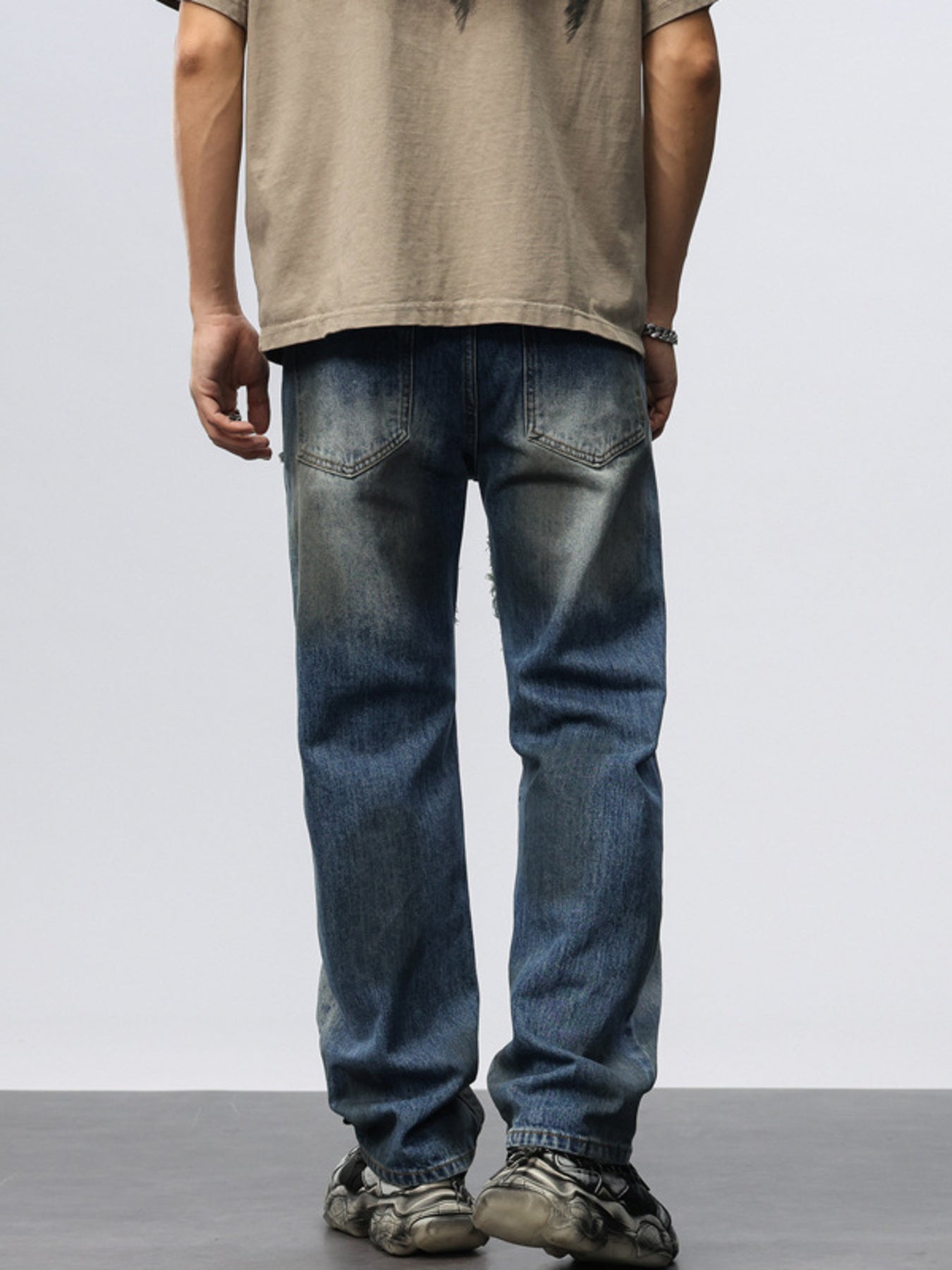 Men's Frayed Hem Wide Leg Jeans