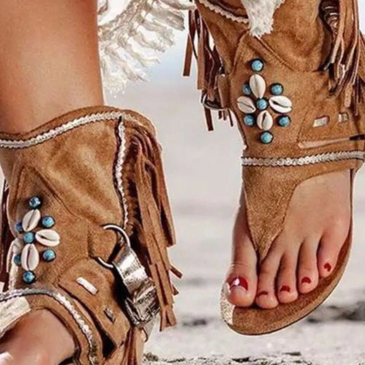 Fringe Ankle Cuff Sandals
