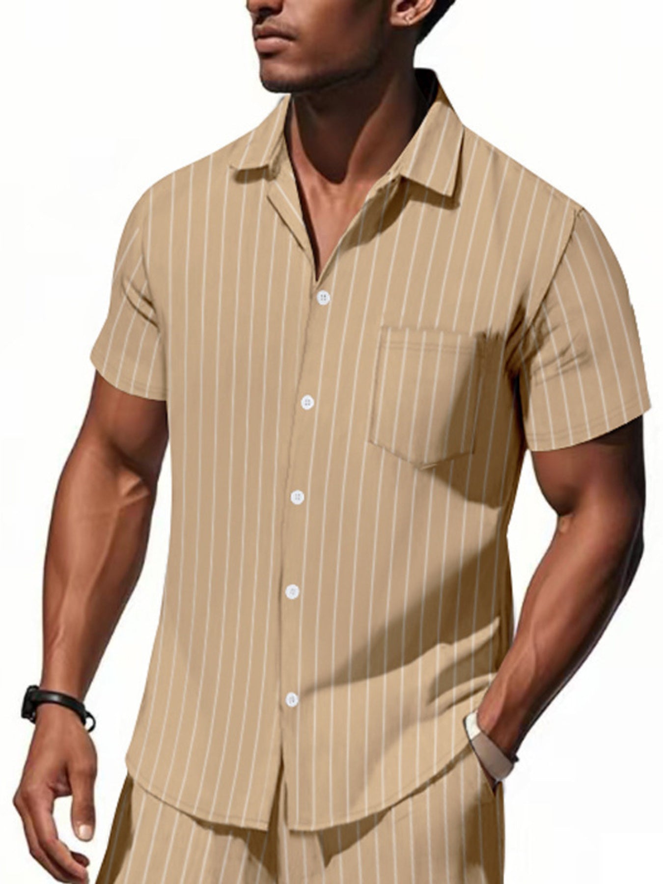 Men's Full Size Casual Striped Short Sleeve Shirt Plus Size