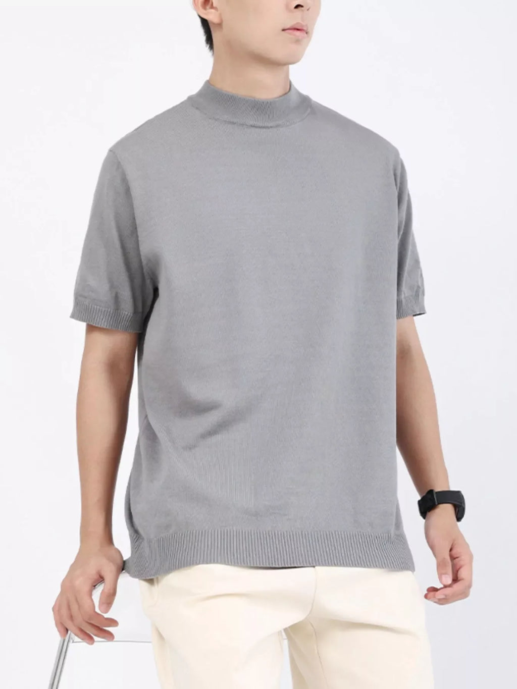 Men's Plus Size Mock Neck Knitted T-Shirt