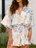 Printed Half Sleeve Tie Waist Romper