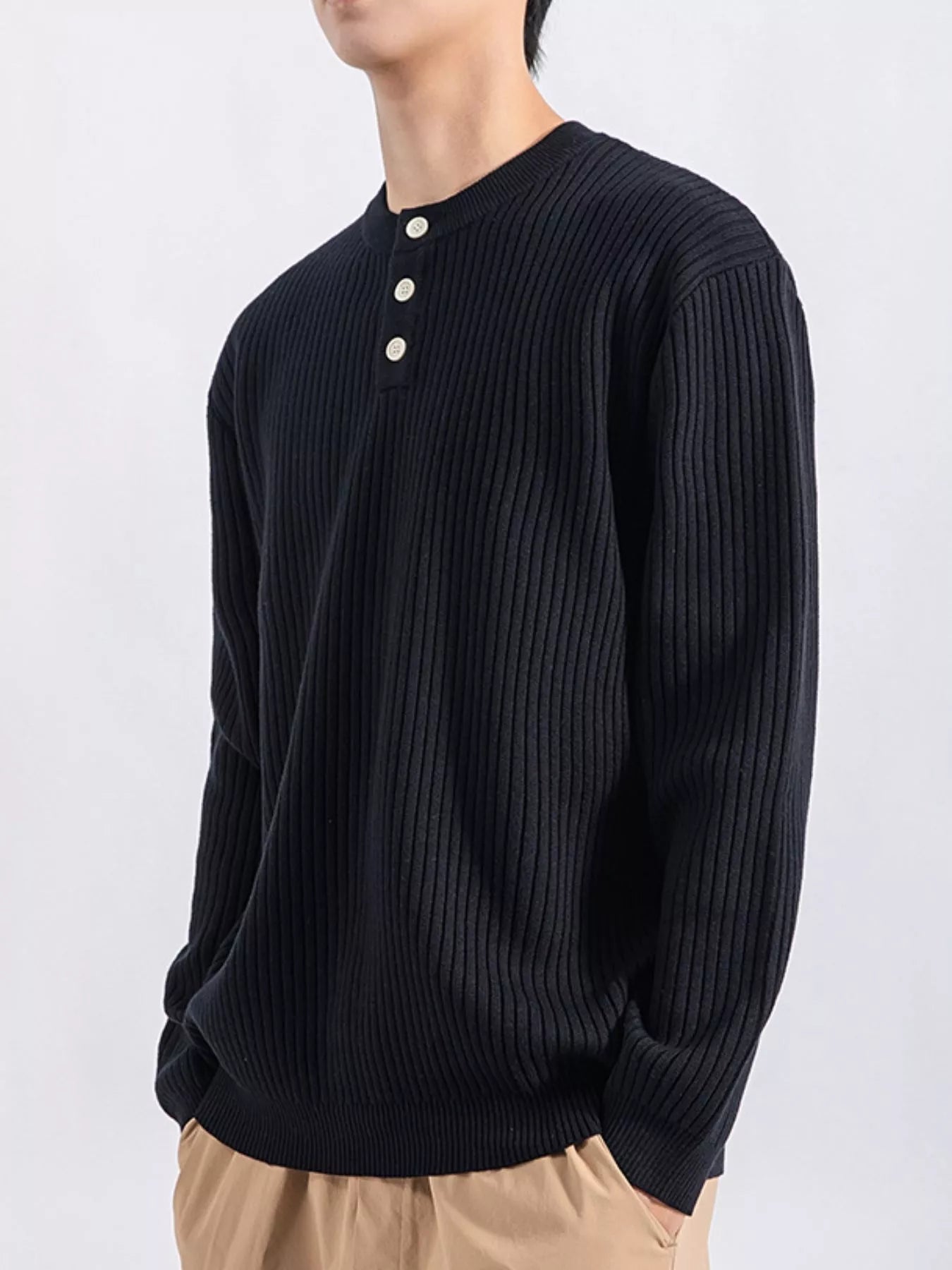 Men's Plus Size Ribbed Button Detail Knit Top