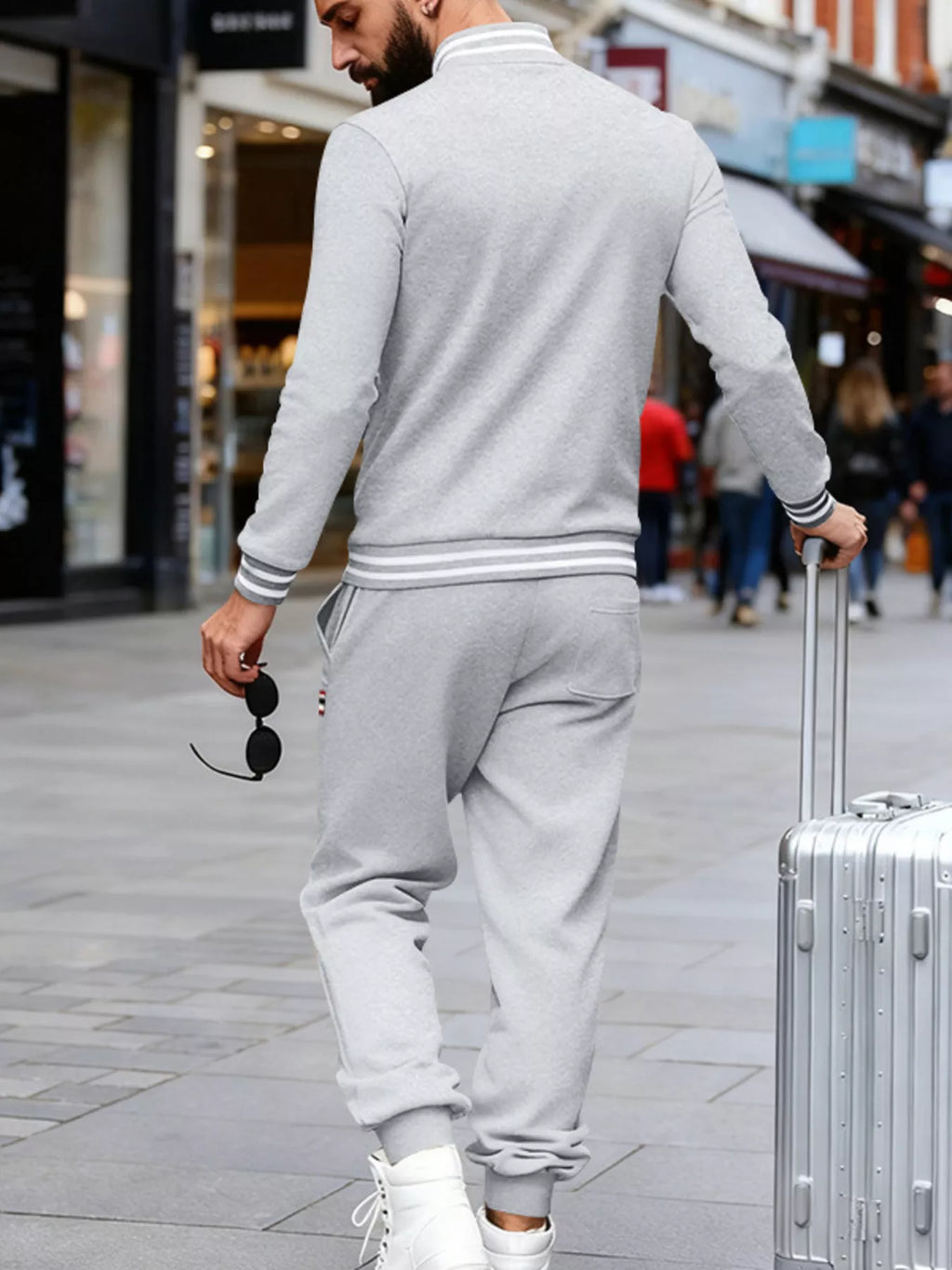 Men's Full Size Striped Long Sleeve Top and Pants Set Plus Size