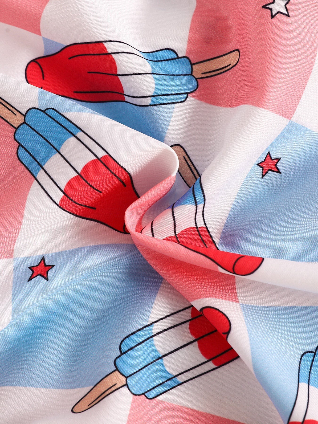 Children's USA Print Bow Decor Bodysuit and Suspender Shorts Set