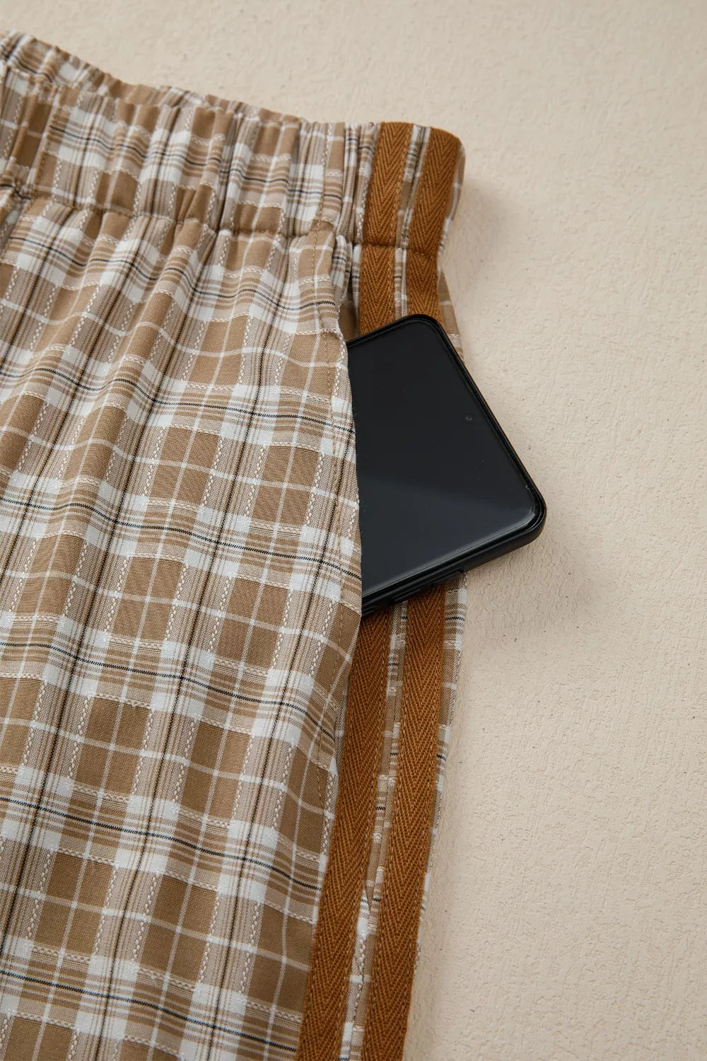 Plaid Print Tie Detail Casual Pants