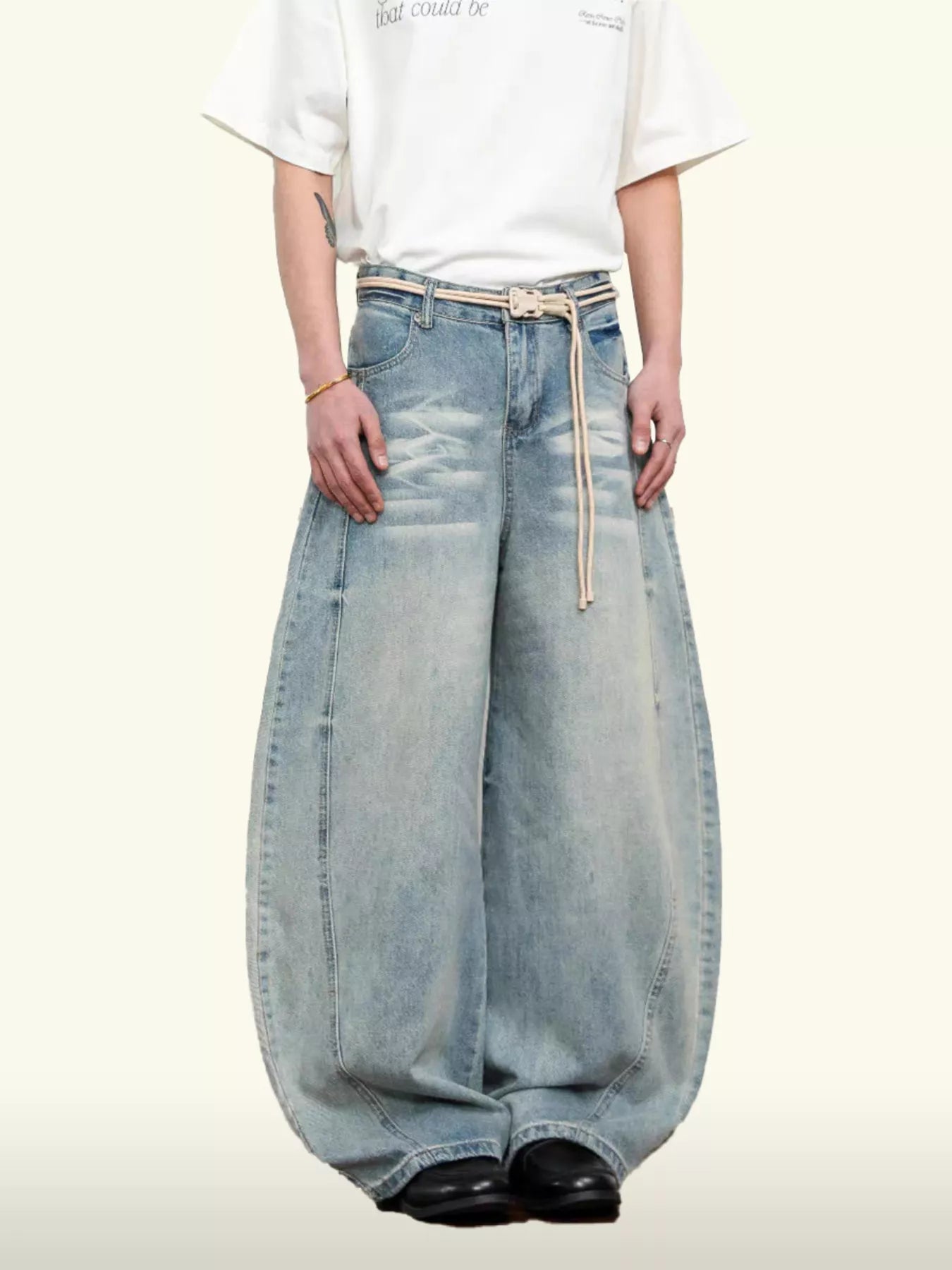 Men's Washed Wide Leg Jeans