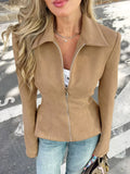 Suede Zip-Up Fitted Jacket