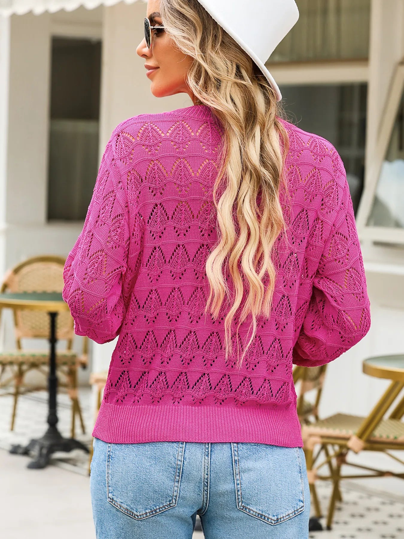 Buttoned Front Openwork Cardigan