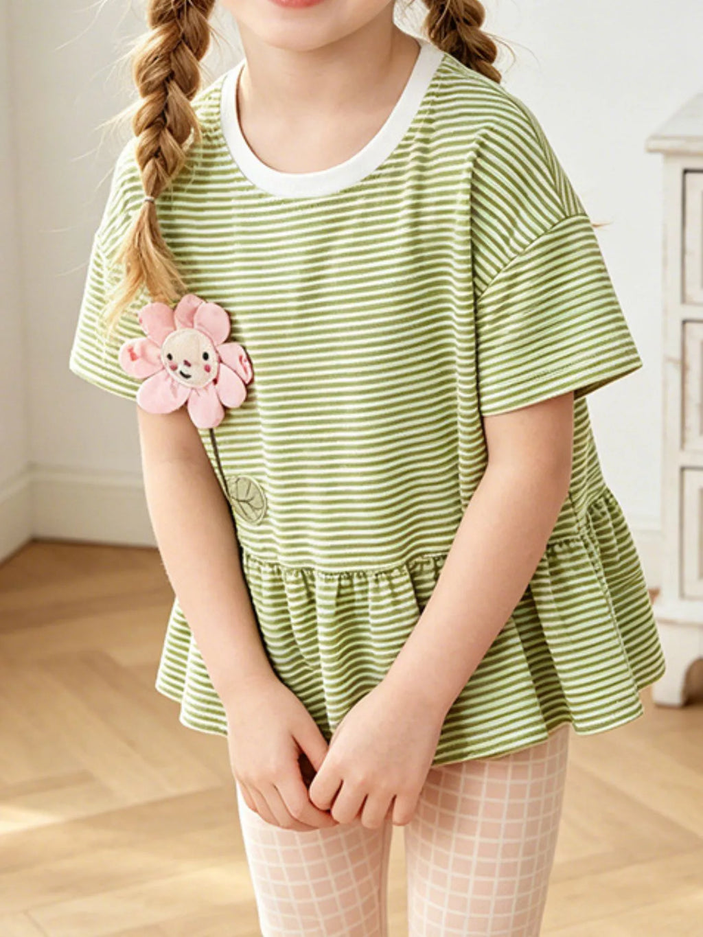 Children's Striped Flower Applique Top and Pants Set