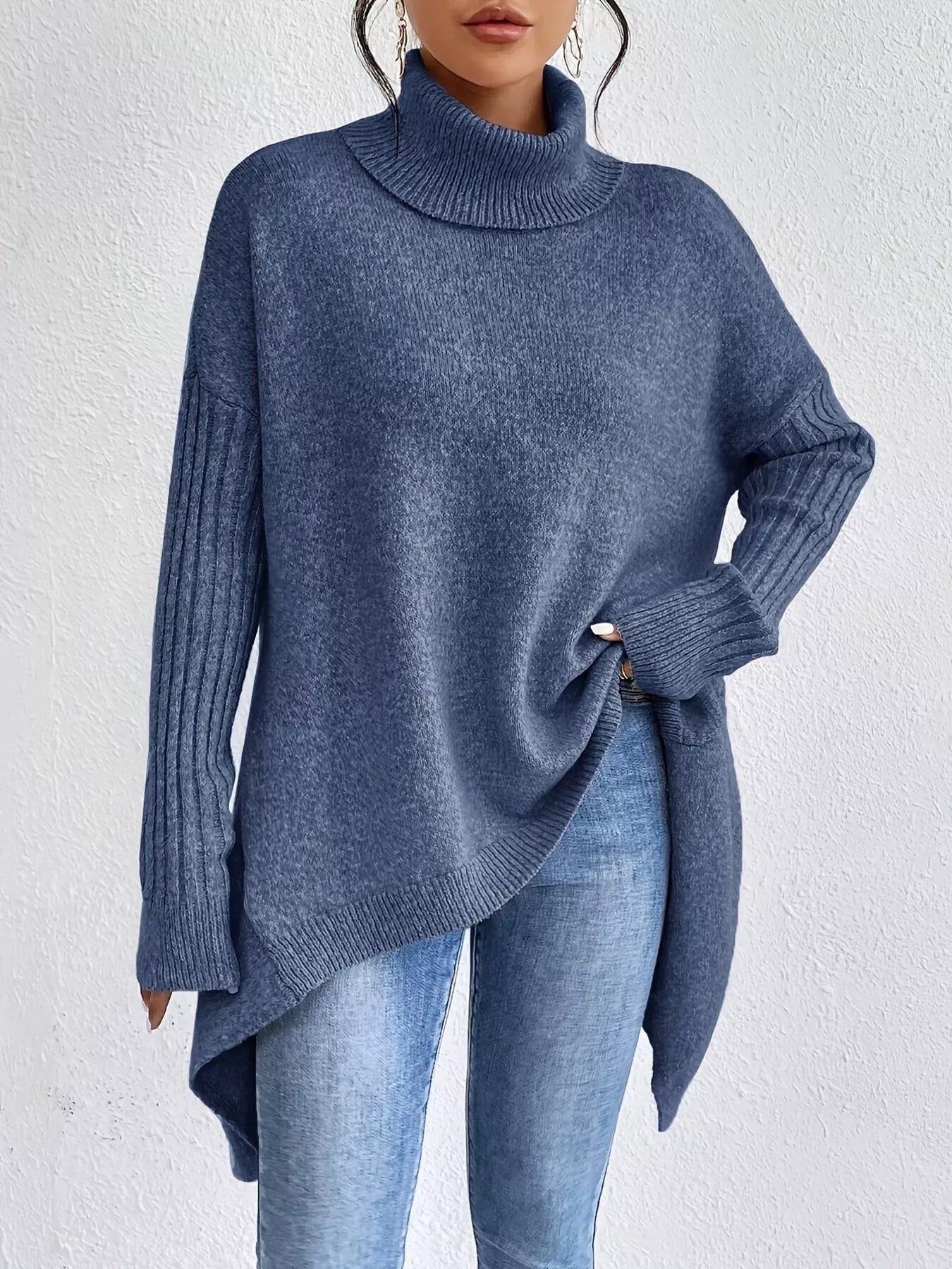 Turtleneck Dropped Shoulder Sweater