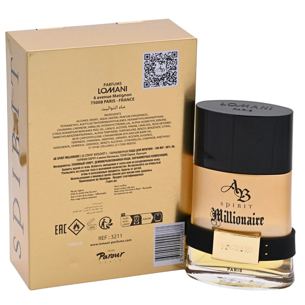 AB Spirit Millionaire by Lomani for Men EDT Spray 3.4 oz