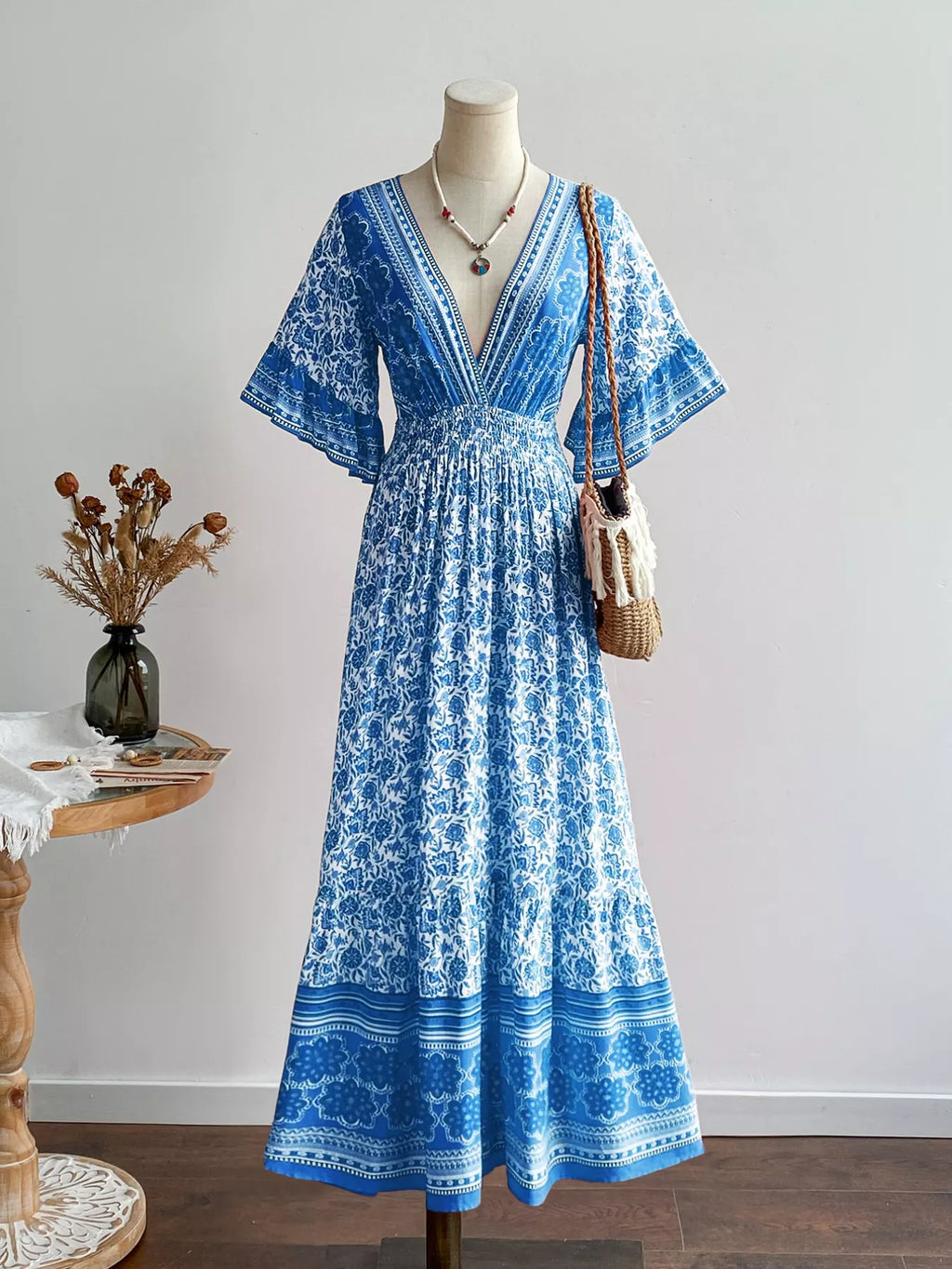 Floral Print Flounce Sleeve Dress