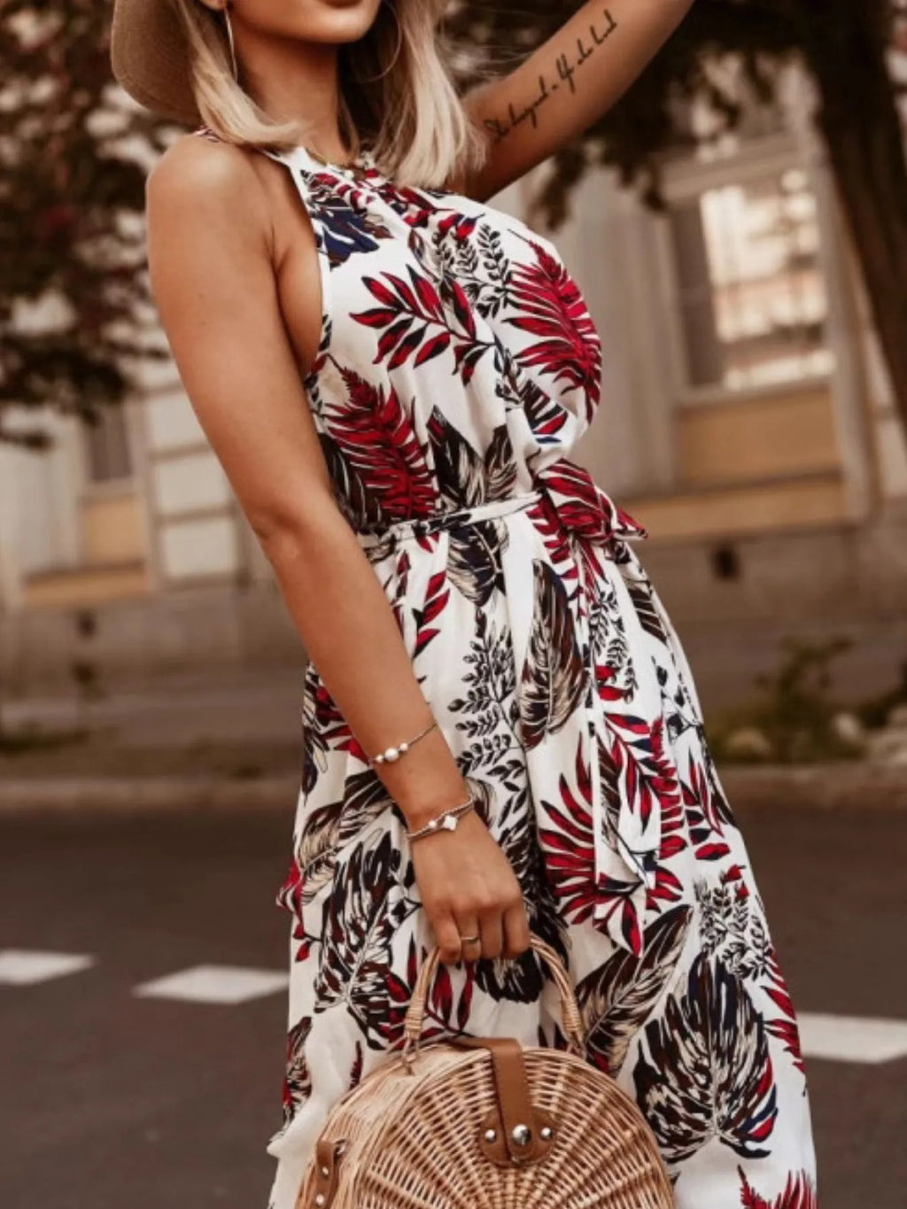 Tropical Floral Halter Neck Summer Dress
