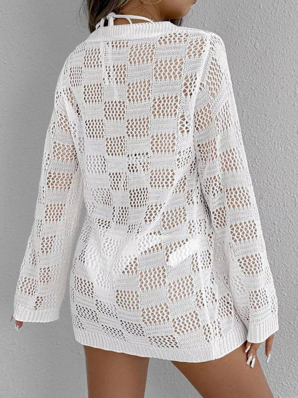 Crochet Knit Tie Front Cover-Up