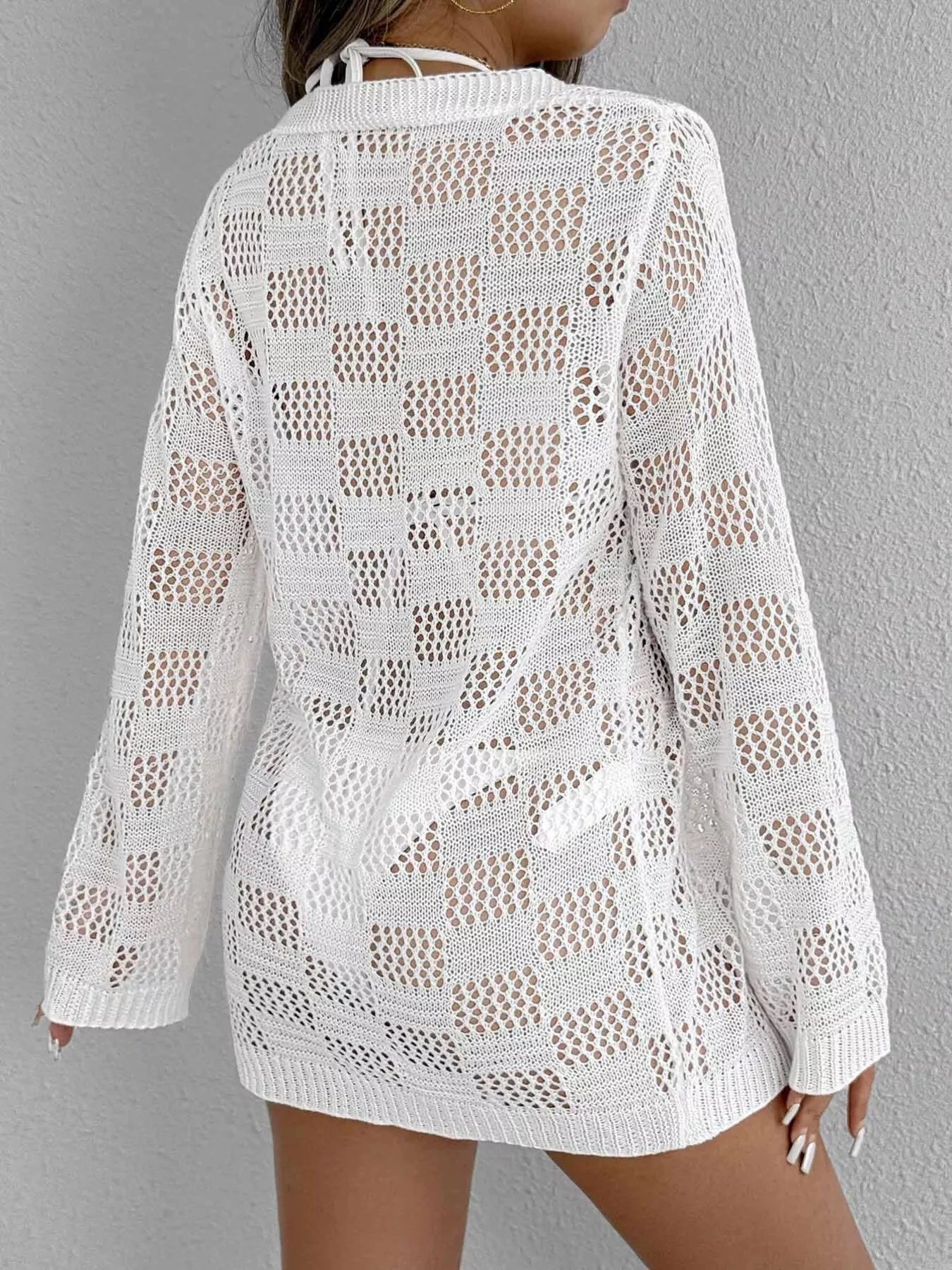 Crochet Knit Tie Front Cover-Up