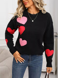 Valentine's Day Heart Pattern Round Neck Sweater
