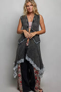 POL Vintage Wash Ruffled Crochet Vest Cardigan