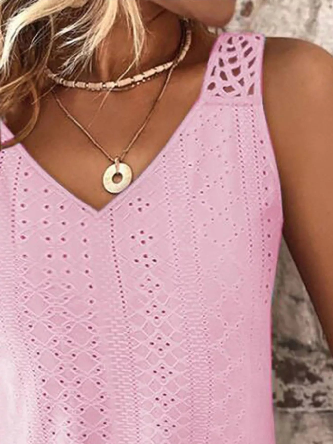 Eyelet Lace Trim V-Neck Tank Top