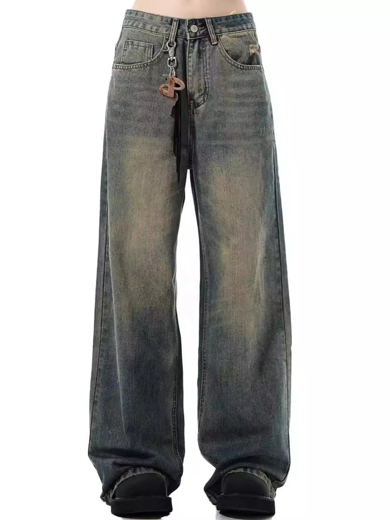 Men's Full Size Vintage Wash Wide Leg Jeans Plus Size
