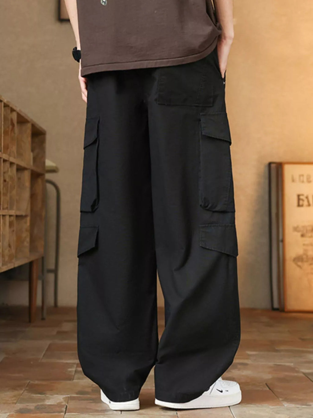 Men's Plus Size Loose Fit Cargo Pants with Drawstring