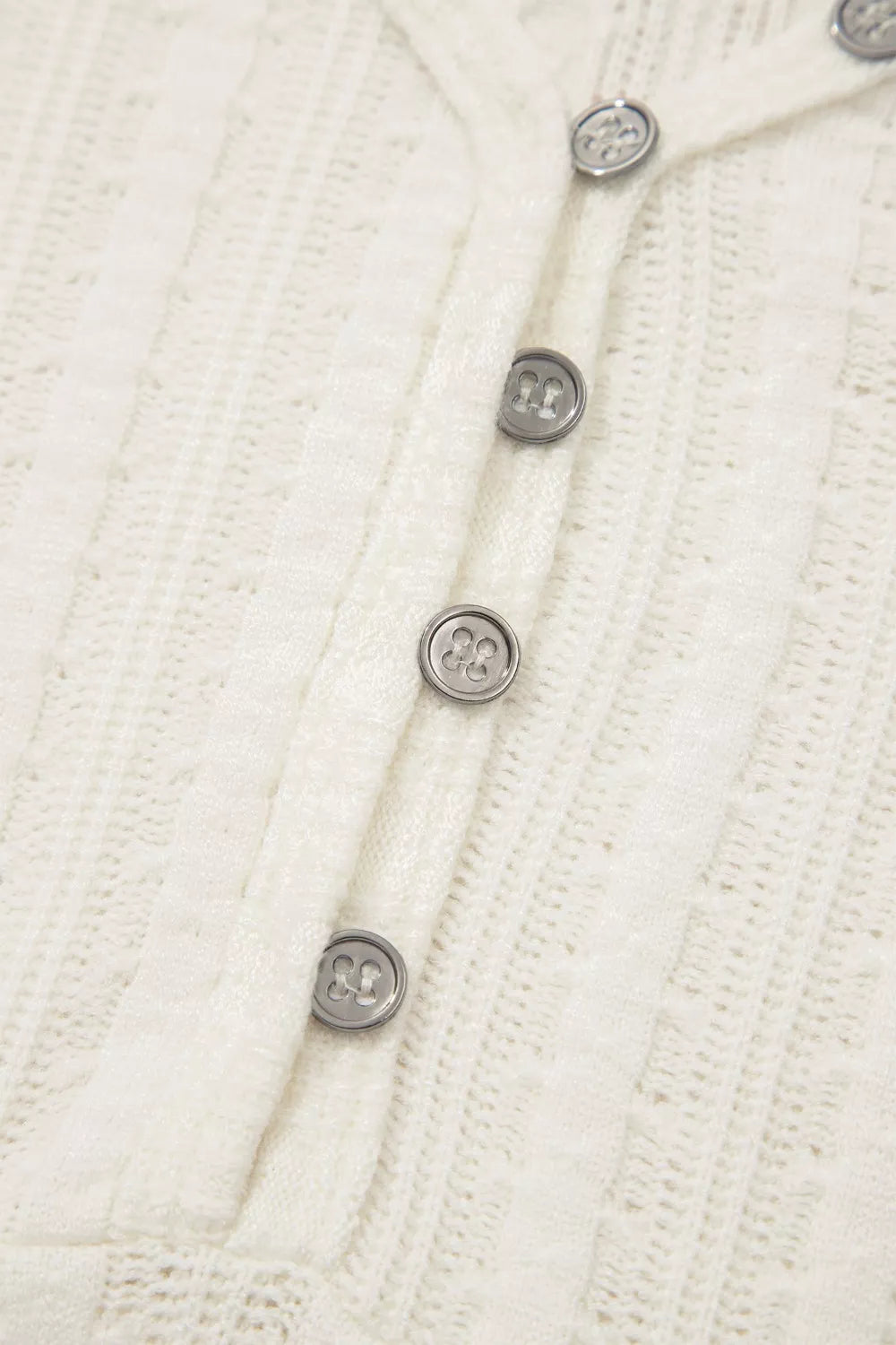 Ribbed Knit Button Detail V-Neck T-Shirt