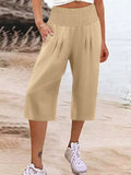 Plus Size Smocked Waist Cropped Wide Leg Pants