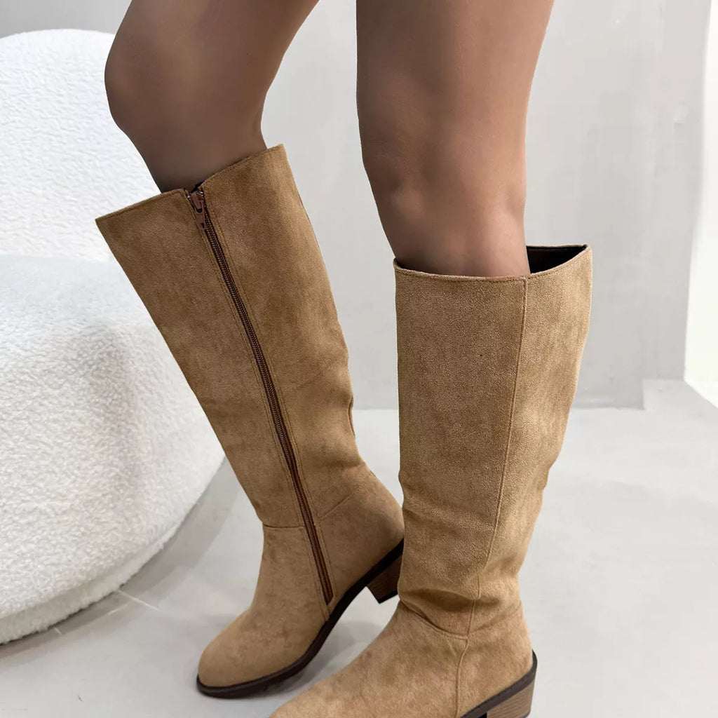 Round Toe Block Heels Boots