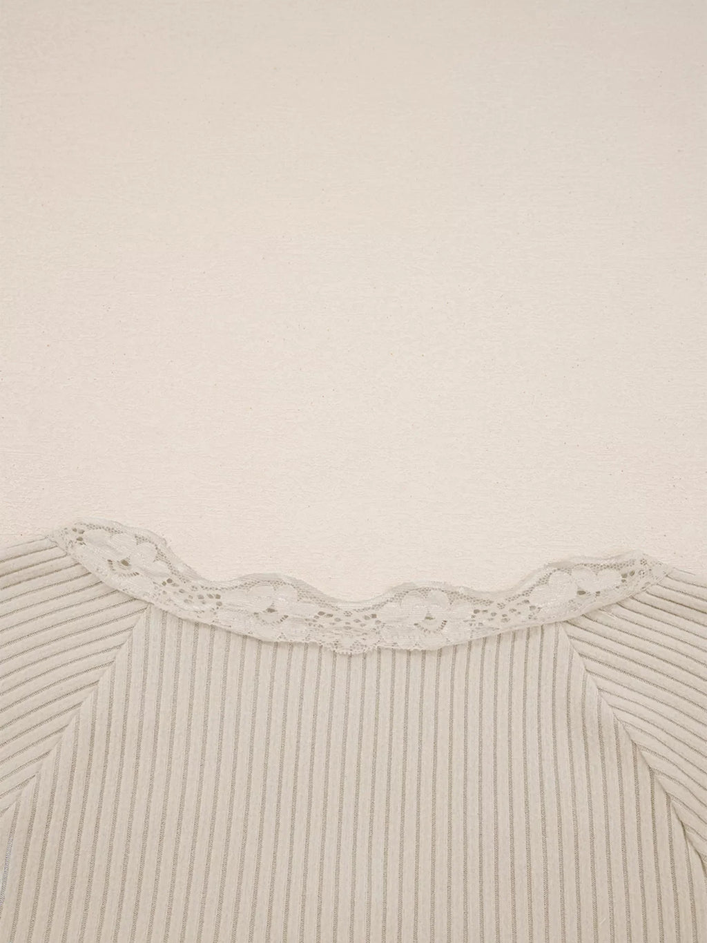 Lace Neckline Button Decor Lettuce Edge Long Sleeve Ribbed Top