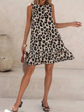 Ruffled Hem Leopard Sleeveless Dress