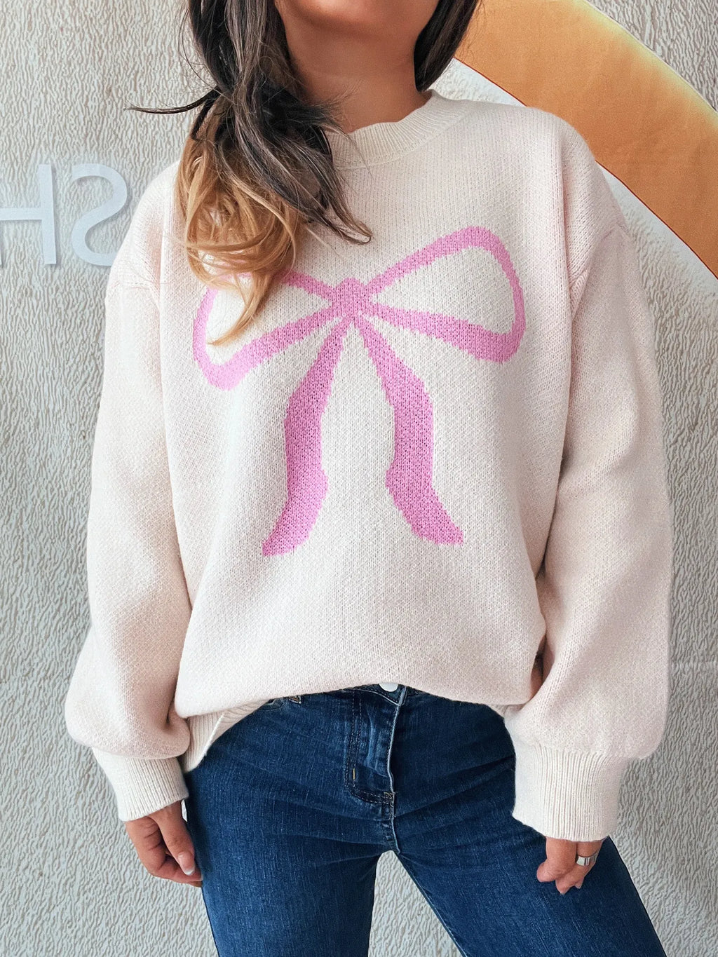 Bow Pattern Casual Long Sleeve Sweater