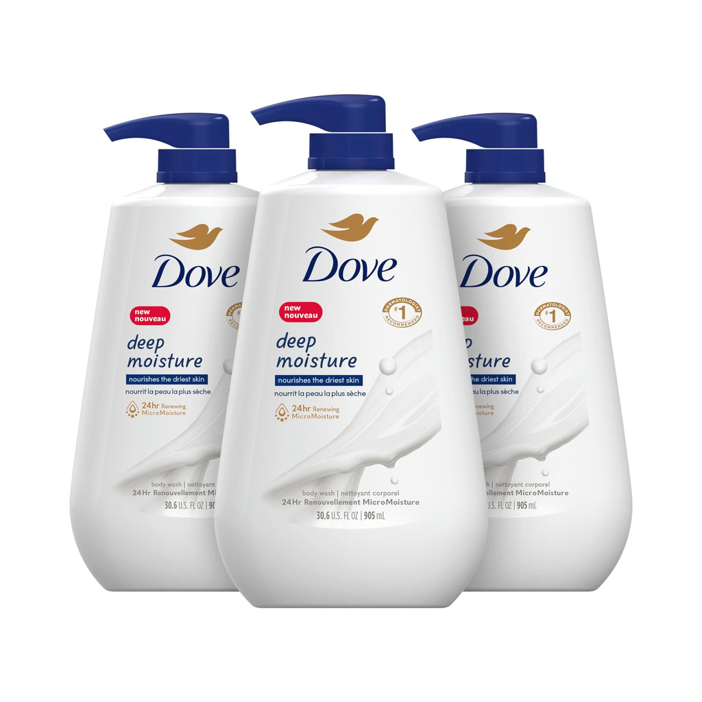 Dove Deep Moisture Body Wash 30.6 Fl Oz Pack of 3 with Pump Luxurious Hydration for Dry Skin Cleanser with 24hr Renewing MicroMoisture