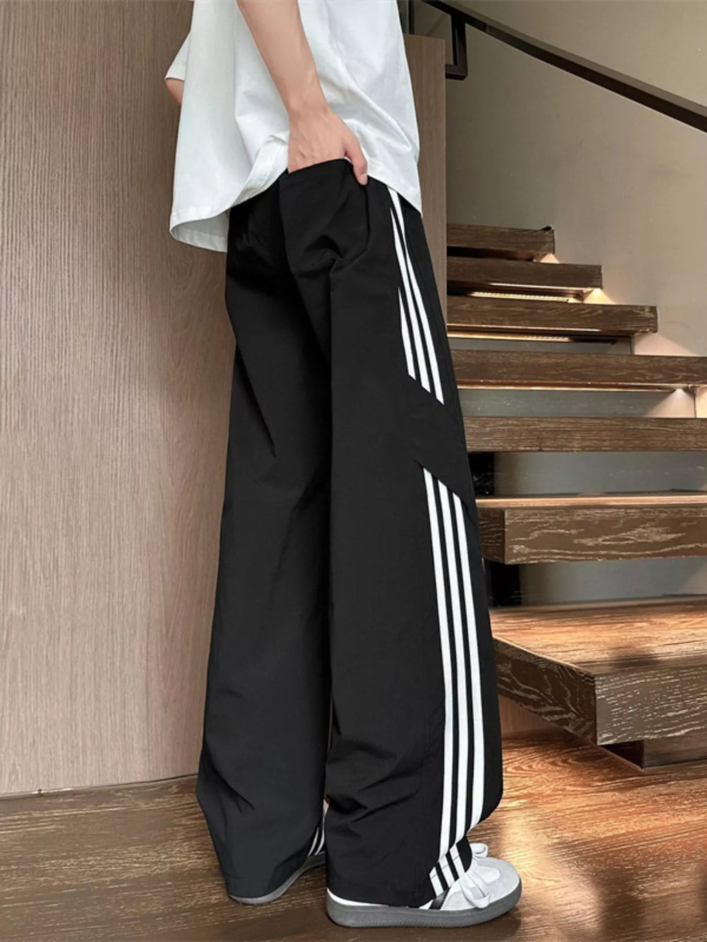 Men's Full Size Stripe Wide Leg Pants Plus Size