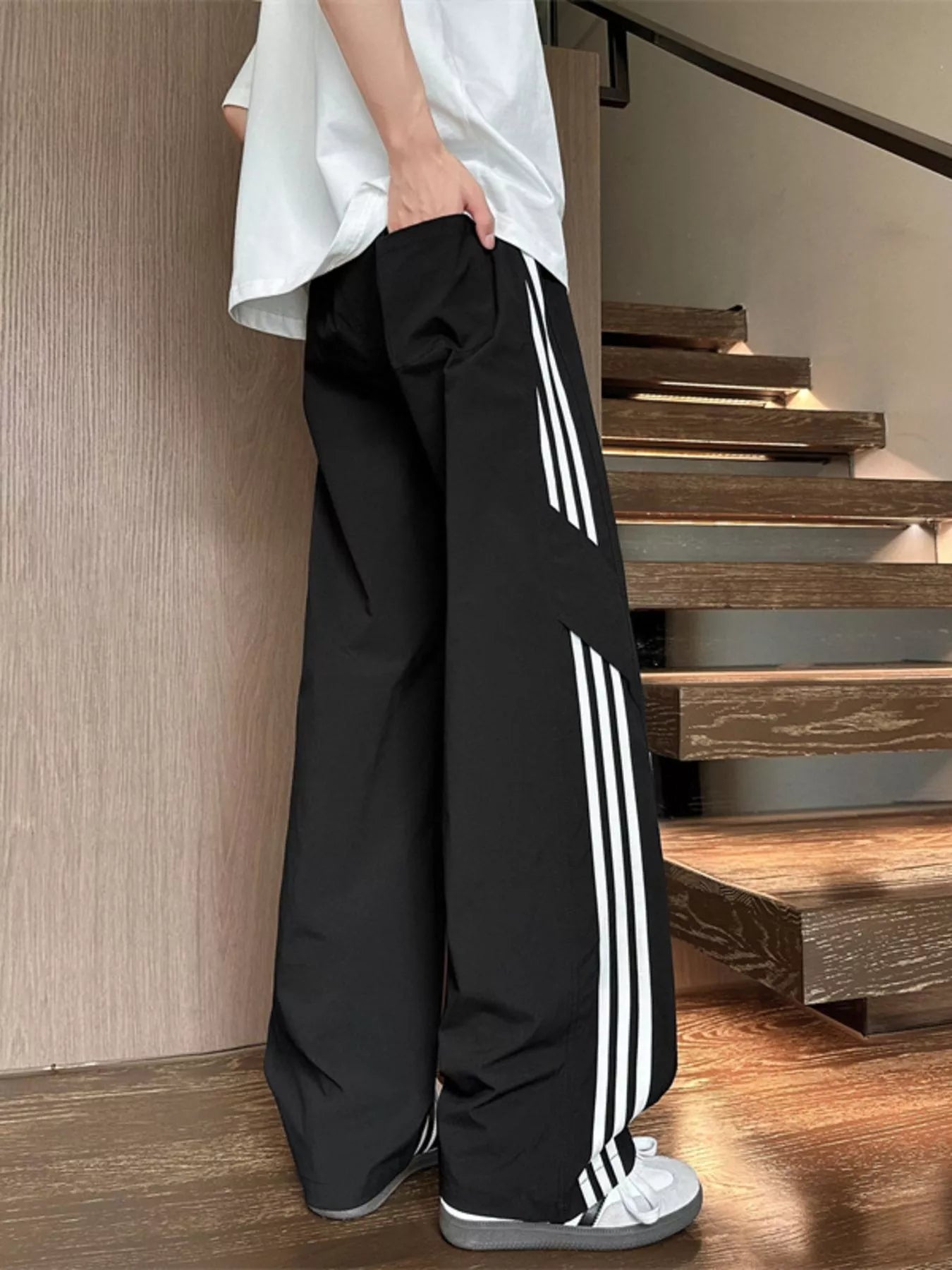 Men's Full Size Stripe Wide Leg Pants Plus Size