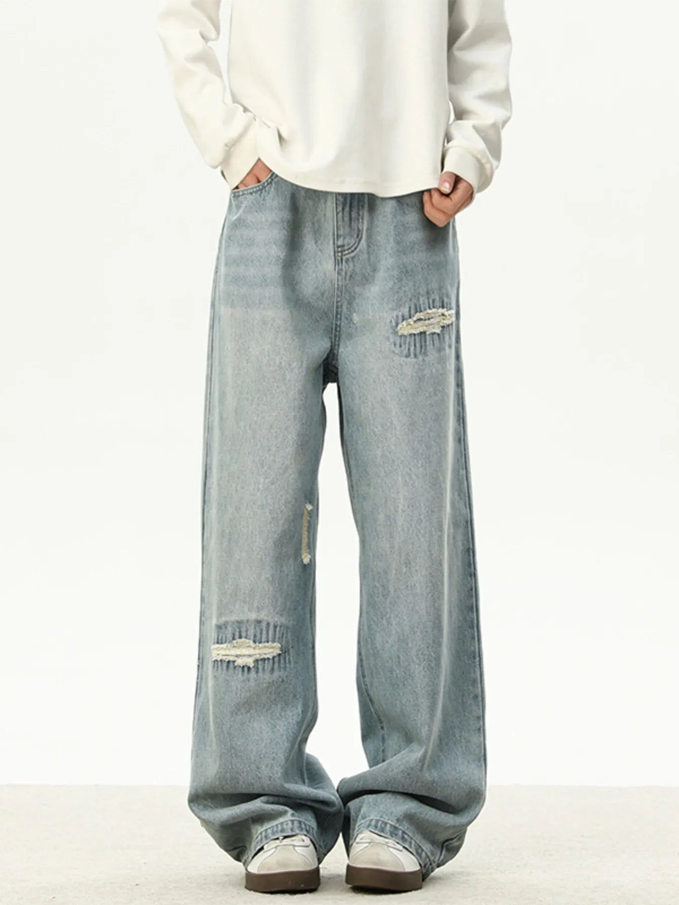 Men's Full Size Distressed Wash Loose Fit Jeans Plus Size