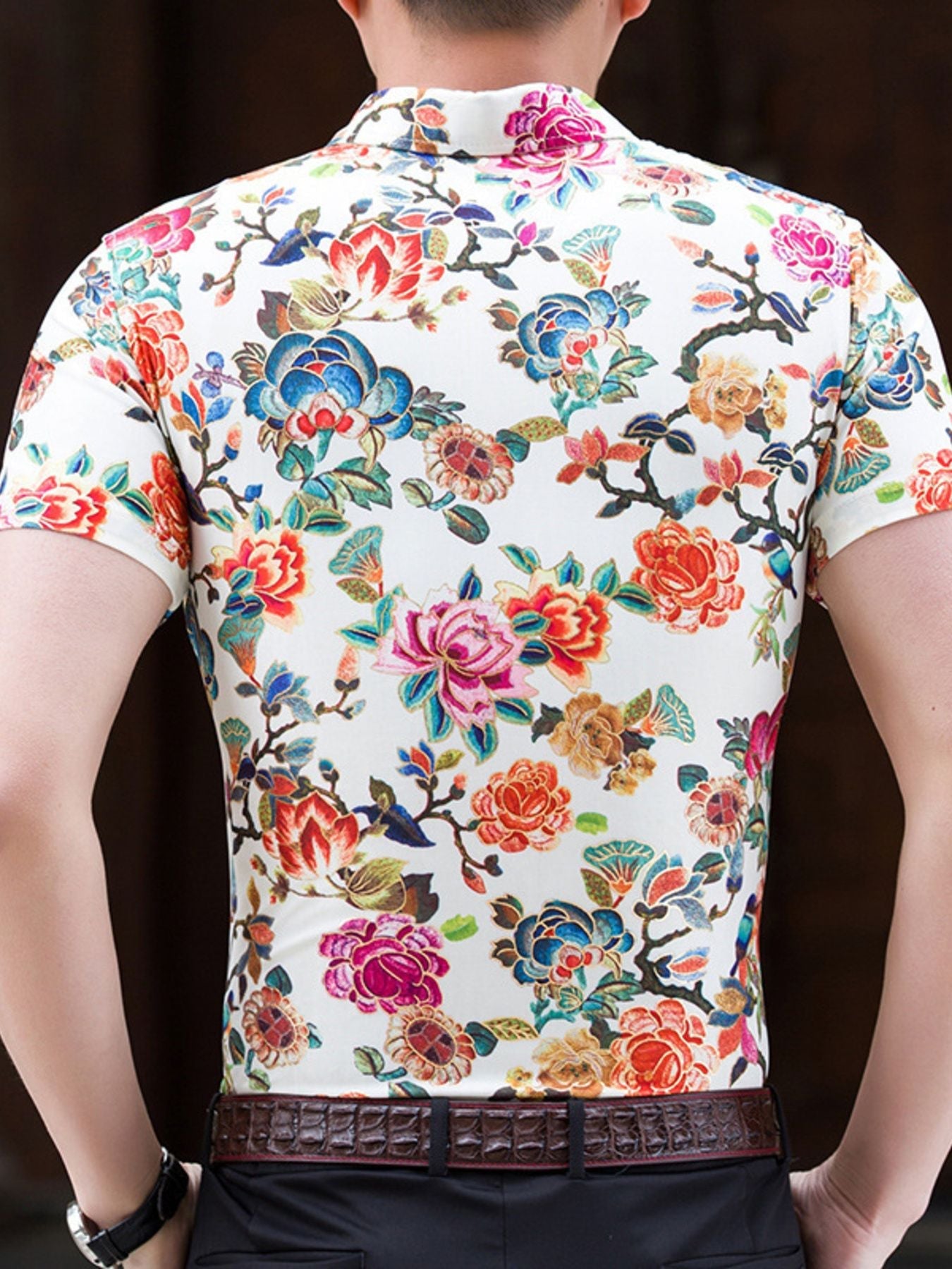 Men's Plus Size Floral Print Short Sleeve Button-Down Shirt