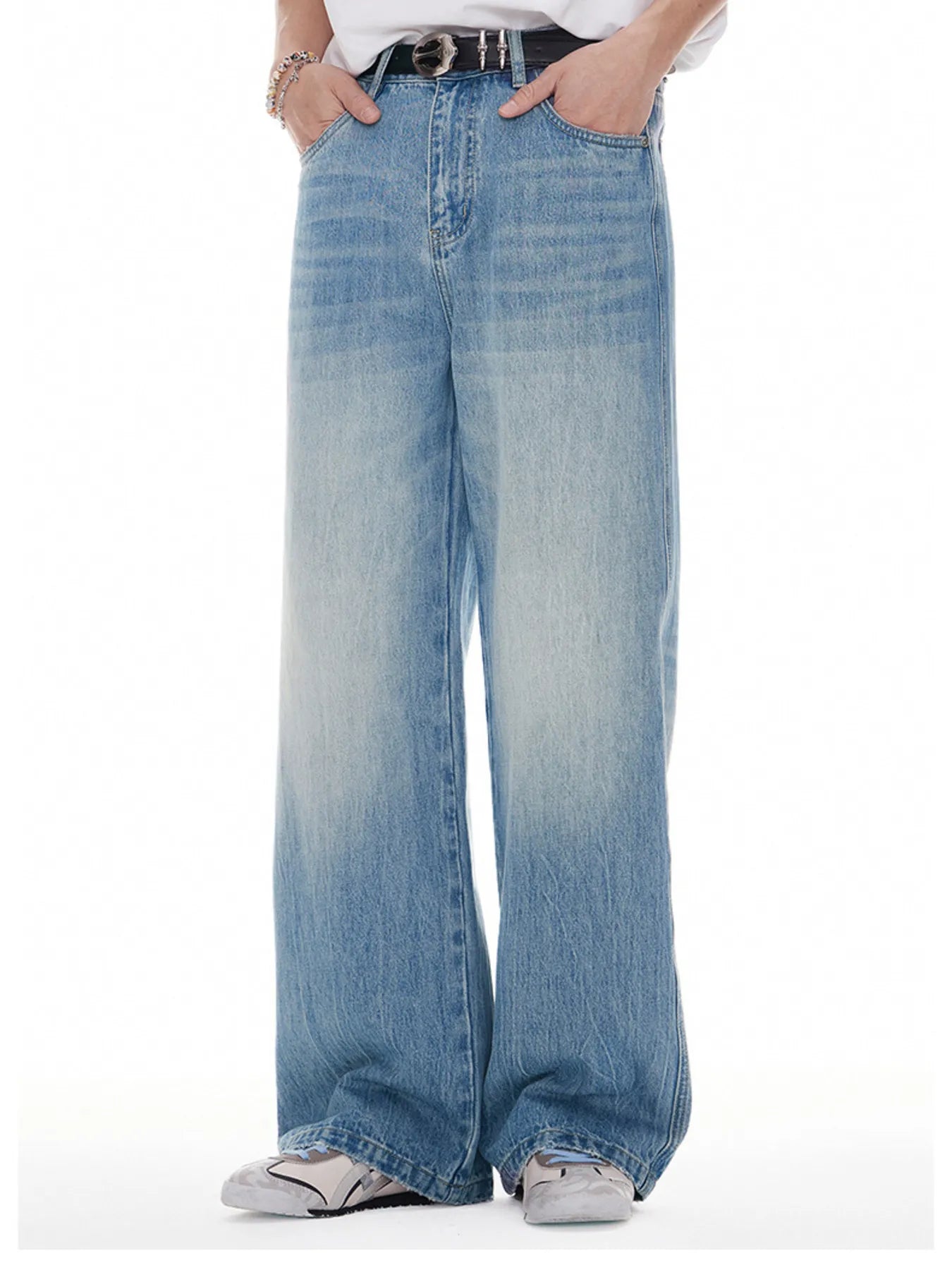 Men's Washed Wide Leg High Waist Jeans