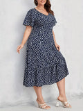 Plus Size Printed V-Neck Short Sleeve Dress
