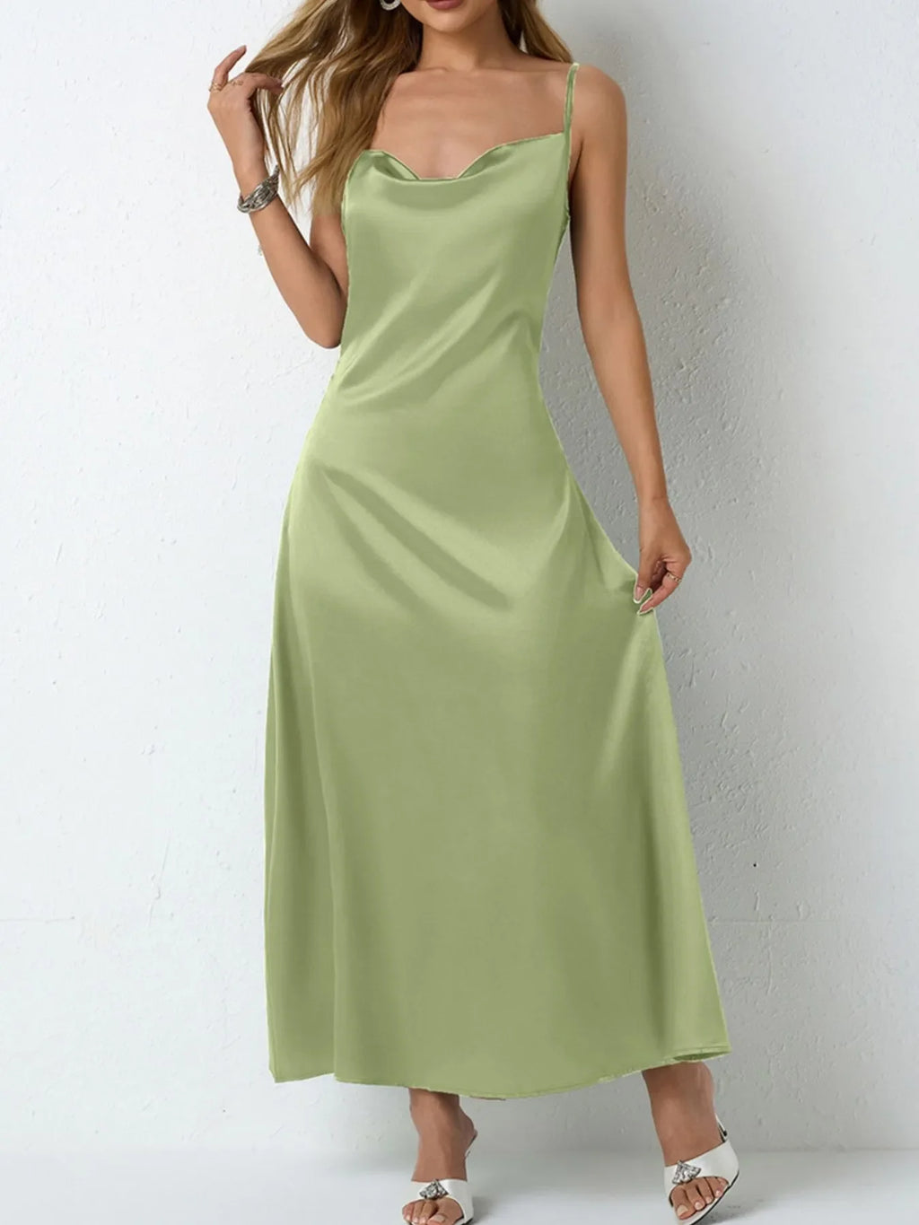 Satin Cowl Neck Cami Dress