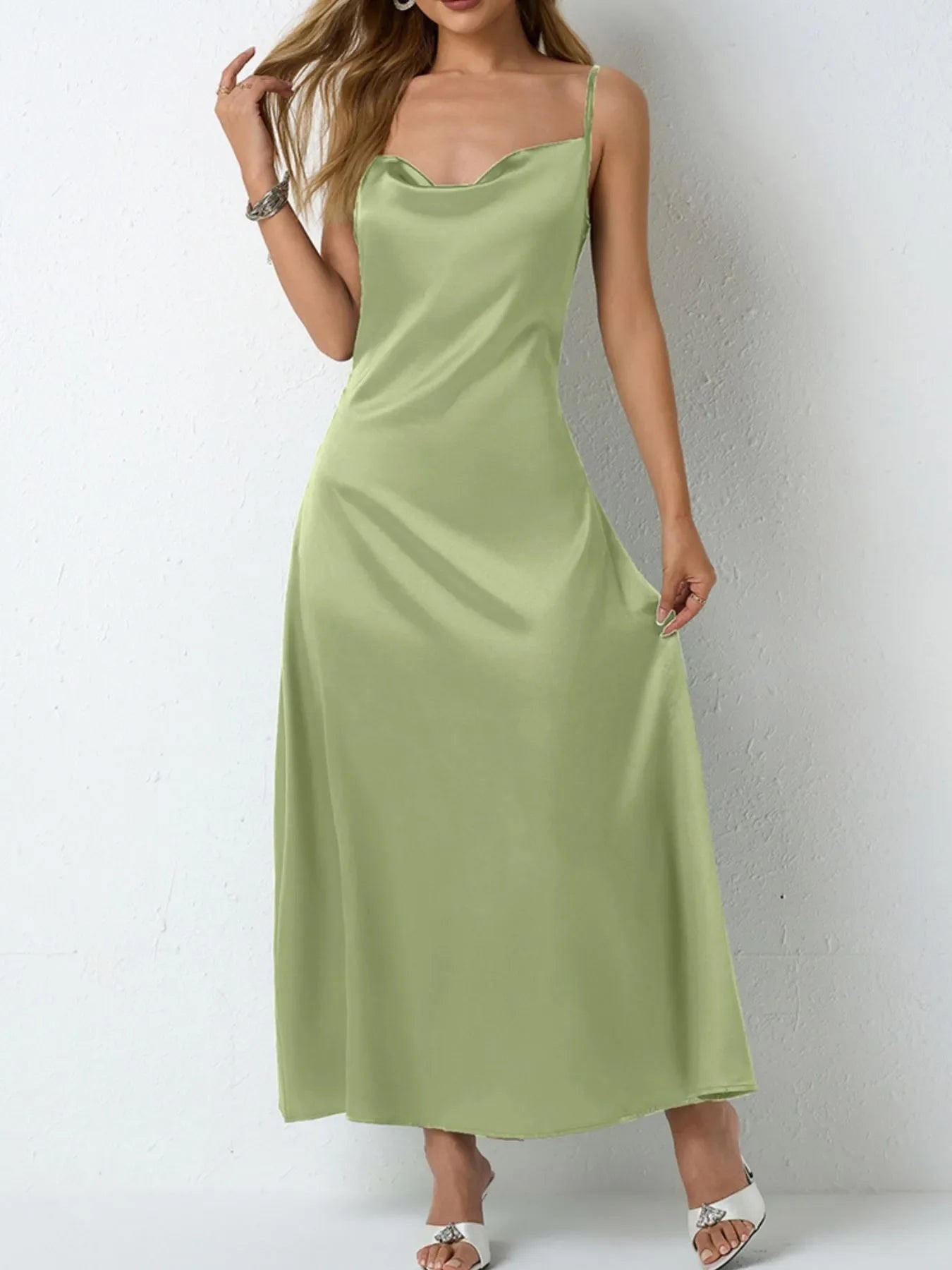 Satin Cowl Neck Cami Dress