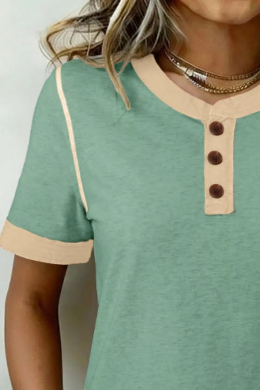 Casual Short Sleeve Button Detail Blouse
