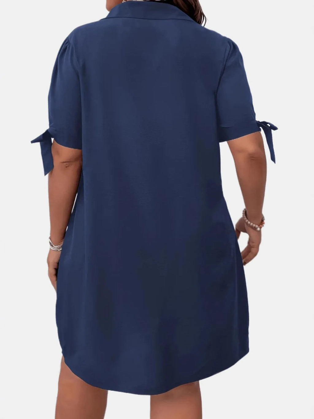 Button Detail Shift Dress with Tie Sleeves